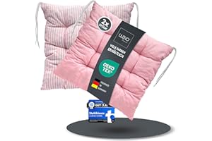 LILENO HOME 2er Set Wende Stuhlkissen Rosé (40x40x6 cm) - Streifen Sitzkissen für Gartenstuhl, Küche oder Esszimmerstuhl - Indoor u. Outdoor Stuhlauflage als Stuhl Kissen (Linda FUM)