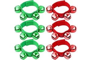 Augshy Wrist Bells, 6 Packs Christmas Wrist Bands Jingle Bells with Red Green Bells, Bracelets Jingle Bells Percussion Musical Instruments for Christmas Gifts Kids Party Favor Toys (3 Red and 3 Green)