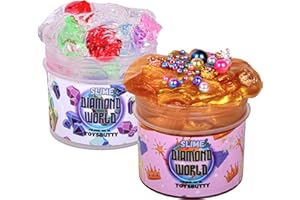ToysButty 2 Schleim Set mit Klarer & Golden Schleim für Kinder, Schleim Vorgefertigt in Behältern, Erstellen Sie mit Diamanten-Thema, 5 Zubehör Schleim selber Machen Set Jungen Mädchen Kinder Toys