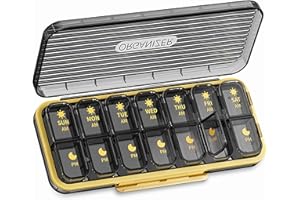 OFIDUS 14 Komórek 2 Razy Dziennie Tygodniowy Organizer na Pigułki - Odporne na Wilgoć Pudełko na Pigułki AM/PM, Wyjmowane etui na Pigułki na 14 dni do Biżuterii Podróżnej i na Co dzień (Czarny)