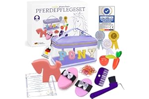 HIMMELSKRAFT® Hobby Horse Zubehör – Echtes Pferdepflegeset & Putztasche für Kinder – Mit Bürsten, Hufkratzer, Schleifen – Geschenk für Pferde Mädchen, Hobby Horsing & Steckenpferd