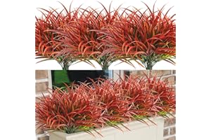 ASTNIC 8 piante di erba artificiale da esterno, steli verdi resistenti ai raggi UV, piante in plastica sintetica, arbusti per primavera estate casa finestra giardino patio box vialetto anteriore