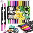 SUPER TOY 12 Shades Dual Tip Brush Marker Pens Set For Coloring Calligraphy Art Work Double Sided Markers For Kids Adult Artist, Journal, Doodling, Writing, Coloring Books, Multicolor