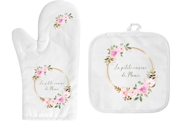 Gant et Manique de Cuisine "La Petite Cuisine de Mamie" – Cadeau Idéal pour Mamie, Accessoires Pratiques de cuisine - Cadeau fête des mamies