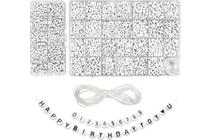 TOAOB THE ONE AND ONLY BABY TOAOB 1940pcs 7 x 4mm Perles Lettres Blanc Mot Noir A à Z et numéro Nombre 0 à 9 Rond et Perles Acrylique Motif de Coeur pour Fabrication de Bracelets Colliers Bijoux