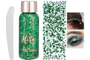 HTRUIYATY Gel Para El Cuerpo Lentejuelas De Sirena Con Purpurina LíQuida Para Cuerpo Cara Pelo Y UñAs Para Fiesta De Disfraces Fiesta Festiva Halloween Navidad (Incluyendo Una Cuchara)-Verde