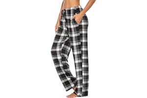 Ekouaer Schlafanzughose Damen Lang Schlafanzug Pyjamahose Nachtwäsche Freizeithose Strandhose Karierte/Unifarbe Schlafhose mit Taschen und Kordelzug