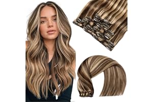 VINBAO Extension Capelli Veri Clip 100g 35cm Marrone Cioccolato Misto Biondo Scuro Clip Capelli Veri Lisci Estensioni Dei Capelli Umani Reali 6pcs Remy Umani Naturali Extension con (#C4P27, 14")