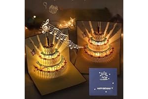 MZSX Cartes de joyeux anniversaire, chanter et briller, gâteau d'anniversaire 3D, Carte Pop Up Avec enveloppes, Cartes d’Anniversaire Femmes Hommes et Enfants, 15 * 16 cm