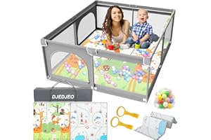 DJEDJEO Box Bambini con Materassino,180 x150cm Recinto per Bambini Extra Grande con Morbida Rete Traspirante e Base Antiscivolo, Box Neonato con Porta Sicurezza, Centro Attività Interni ed Esterni