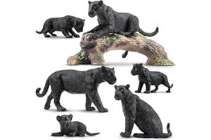 toymany 7PCS Black Panthers Figurines with Cubs and Tree Trunk, Realistic Jungle Animals Figures Family Set, Wildlife Figure, Educational Toy Cake Toppers Christmas Birthday Gift for Kids Toddlers