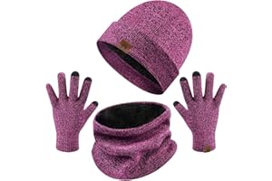 YUSON GIRL Winter 3pcs Warm Knitted Crochet Beanie Hat Snood Scarf Gloves Sets Thick Thermal Neck Warmer Infinity Tube Loop Face Scarf Face Cover Slouchy Skull Cap for Men Women Outdoor Sports