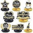Luxiocio Happy Wedding Anniversary Decorations Table Honeycomb Centerpiece, 8pcs Anniversary Theme Party Supplies for Adult, 10th 25th 30th 40th 50th 60th Anniversary Table Decor Sign