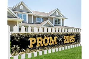 BOOMTOP Prom 2025 Banner, Extra Large Graduation Party Backdrop Black Gold Class of 2025 Prom Night Party Decoration for High School College Graduation, 270 * 40cm