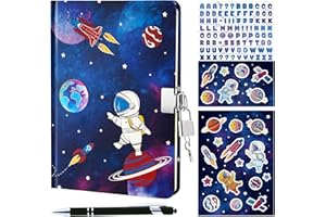 WERNNSAI Space Notebook Set - Luminous Journal Gift for Boys Kids School Travel Private Diary Hardcover A5 Lined Memos Writing Drawing Notepad Ballpoint Pen Stickers with Lock Keys
