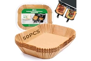 ‎INWEE Inwee Papieru do Pieczenia do Frytkownica Dwukomorowy, 50 sztuk 20.5x14cm Prostokątny Papier do frytkownicy, akcesoria do frytkownicy Ninja AF300EU AF400EU AF451EU, i innych frytkowników dwuzonowych