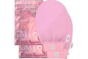 BfefBo Body Exfoliating Glove, KESSA Pink, 2 PACK, Bath & Shower Mitt, Body scrub, Exfoliator, Plant based, Targets keratosis pilaris (Pink)