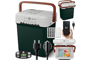 peme Essential Glacière Électrique 22,9L - Refroidisseur et Chauffe-Plats, Double Alimentation 12V & 230V, Mode Éco, Port USB, Couvercle Sécurisé, pour Voiture, Camping, Bateau