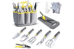 Jardineer Juego de herramientas de jardín, 11 en 1, resistente herramienta de jardín con mango ergonómico antideslizante, bolsa de herramientas, incluye juego de herramientas de jardín