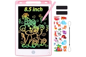 Sofore LCD Writing Tablet for Kids, 8.5 inch Colorful Screen Kids Drawing Board Doodle Pads Kid's Toys Birthday Present for 3 4 5 6 7 Girls Boys Learning Toys, Free Animal Cartoon Stickers (Pink)