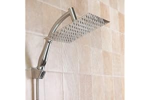 SIEYESCITY Wall-Mount Fixed Ultra Slim Rainfall Shower Head Set, 8 Inch Large Square Rain Shower Heads with Hose and Bracket Kits, Chrome