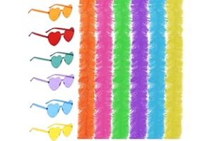 SSKHE Lot de 12 Boas en Plumes La Plume Colorées Clapet 6.6ft avec Lunettes de Soleil Sans Cadre - Boa Plume pour Femme Cosplay, Halloween, Danse et Fêtes