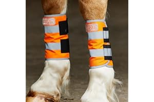 Masta Hi Vis Leg Wraps for Horses | Equestrian High Visibility Reflective Pair of Leg Wrap Fleece Lined | Waterproof Lightweight & Breathable Comfortable Hi Viz Fabric | Orange, Size Large
