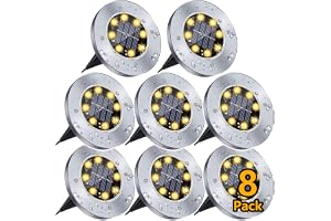 DIWUJI Utomhus Solenergi Garden Light, 8 LED Solar Infälld Spotlight, Vattentät Skivljus, Begravd Landskap Gångväg Lampa Gräsmatta Trappor Gångvägar, Varmvit (8-pack)
