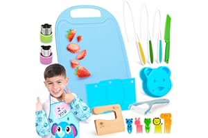 FANTICDE - Kindermesser-Set 26-teilig Kinderkochset Echtes kleinkindsicheres Messerset mit kleinkindsicheren Kunststoffmessern, Nudelschneider-Schaber, Obstgabel, Schneidebrett