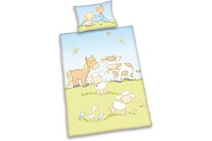 Herding BABY BEST zestaw pościeli dla malucha, dwustronny motyw Jana zwierzęta gospodarskie, poszewka na kołdrę 100 x 135 cm, poszewka na poduszkę 40 x 60 cm, bawełna/Renforcé