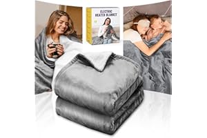 Qfun Manta Termica, Esterilla Electrica 180x100cm con 6 Niveles de Temperatura, 4 Temporizador, Calentamiento Rápido Heated Electric Blanket, Lavable a Maquina Manta Electrica Sofa, Apagado Automático