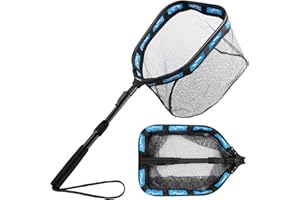 PLUSINNO Schwimmendes Fischernetz für Stahlkopf, Lachs, Fliege, Kajak, Wels, Barsch, Forellenangeln, gummierter Kescher für einfaches Fangen und Lösen, kompakt & faltbar für einfachen Transport &