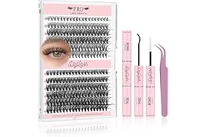 ‎PRO LASHBEAUTY DIY Wimpernverlängerungsset 240pcs Wimperncluster D Curl Wimpernverlängerungsset Einzelwimpern mit Wimpernkleber und Siegel Applikator Entferner Einfach zu Hause anwenden (30D+40D-8-16mix Kit)