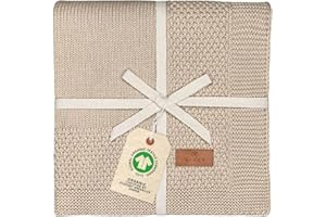 ‎DIKOS DIKOS® Babydecke mit Bordüre (warmes Taupe) – gestrickt aus weicher 100% Bio-Baumwolle (GOTS & Oeko-TEX) – atmungsaktive Kuscheldecke für Neugeborene Jungen & Mädchen – schönes Geschenk zur Geburt