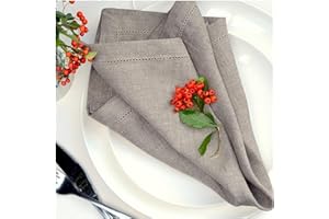 Linen & Cotton Set Di 4 Tovaglioli In Stoffa Con Orlo A Giorno FLORENCE, 100% Lino - 43cm x 43cm (Beige.)