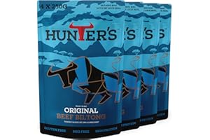 Hunters Biltong - Original Biltong, 1kg Pack of 4 x 250g High Protein, low fat, Thin Tender Slices of authentic Beef Biltong, beef Jerky, MSG Free, Convenient Snack