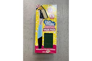 Dishmatic - Esponja de lavar los platos, con mango dispensador de jabón, 1 mango rellenable negro y 6 recambios de esponja verdes