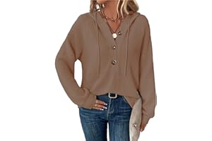 SENBATU Sweat à Capuche Femmes Manches Longues boutonné Pull col en V Hoodie Cordon Sweat Shirt