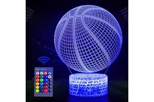 QIANLAINIAO Regalo de baloncesto para niños, 3D Lámpara de Escritorio Mesa 16 cambiar el color botón táctil del USB LED , regalo creativo cumpleaños Decoración Navidad, comunion