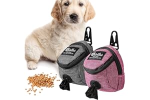 SCOUTTEEMO 2Pcs Dog Poop Bags Portable Dog Poop Dispenser, Pet Treat Waste Bags, Training Pouch with Two Pockets Buckle Walking Belt Attachment for Outdoor Dog Leash Poop Bag