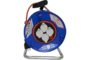 Prolunga Elettrica 25 Metri con Avvolgicavo Brennenstuhl | 4 Prese Elettriche Universali (Schuko + IT 10/16A) | Spina Piatta IT 16A, Cavo 25mt | Cavo H05VV-F 3G1,5 Ideale per Uso Esterno/Giardino