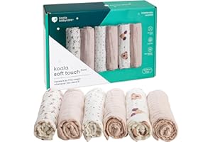 KOALA BABYCARE - Chusteczki muślinowe dla niemowląt, 30 x 30 cm, z miękkiej bawełny - ściereczki do sprania, opakowanie 6 sztuk - oddychające ściereczki muślinowe, idealne do czyszczenia i suszenia