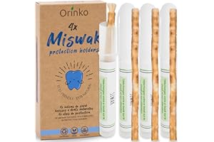 ORINKO Siwak x4 con 4 estuches de protección - cepillo de dientes 100% natural - limpiador, desinfectante y blanqueador - ecológico, biodegradable y vegano - ebook offert