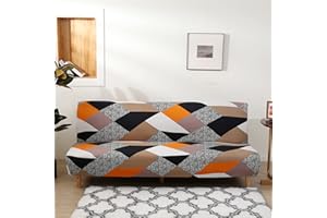 Jaotto Housse de Canape Clic Clac Extensible 3 Places, sans Bras Élastique, Spandex, Couverture de Canapé-Lit Universel,Protection de Canapé,Géométrie Orange