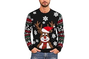 Marvmys Maglione Natalizio Uomo Divertente Maglia di Natale Fiocco Neve Alce Lavorato a Sweater Girocollo Men a Maniche Lunghe Pullover Festa Natalizie