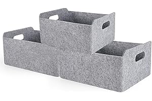 Welaxy Storage Baskets Collapsible Felt Storage bin Foldable Shelf Drawers Organizers Bins organizie Box with Handles for Kids Toys pet Toy Books Clothes Makeup Junk organise (Gray x 3)