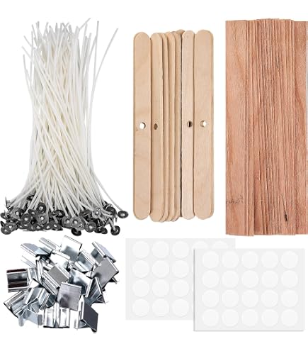 60 Mèches Bougie En Bois + 30 Bases Métalliques - Naturel, 13x130mm, DIY