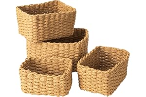 Paniers de Rangement en Osier Tissé, Lot de 4 Panier en Osier Tressé Revivoer, Corbeilles de Rangement Empilables pour Décoration de Chambre d'enfant, Salle de Bain et Table à Langer (Brun)