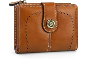 GlasFlength Skórzany portfel damski, mały portfel damski RFID z blokadą Bifold o dużej pojemności, etui na karty z zamkiem błyskawicznym, antykradzieżowy, etui na karty kredytowe (brązowy), Brązowy,