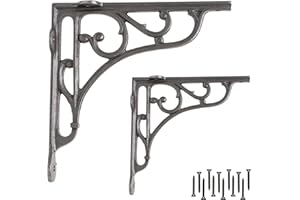 EDUWURXS Industrial Cast Iron Ornate Shelving Brackets Pack of 2 8X8 Heavy Duty Wall Brackets for Shelves, Kitchen Shelves, Living Room, Additional
